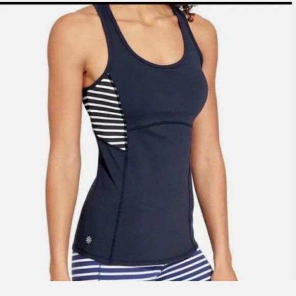 Athleta Stripe Support Tank Navy Blue White Built in Bra Top size XS Women's. - Picture 1 of 10